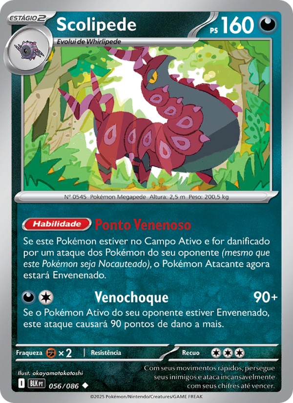 Scolipede 056 — Raio Preto (Portuguese Pokémon TCG card)