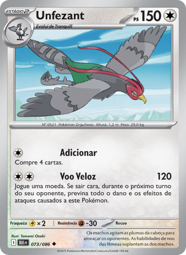 Unfezant 073 — Raio Preto (Portuguese Pokémon TCG card)