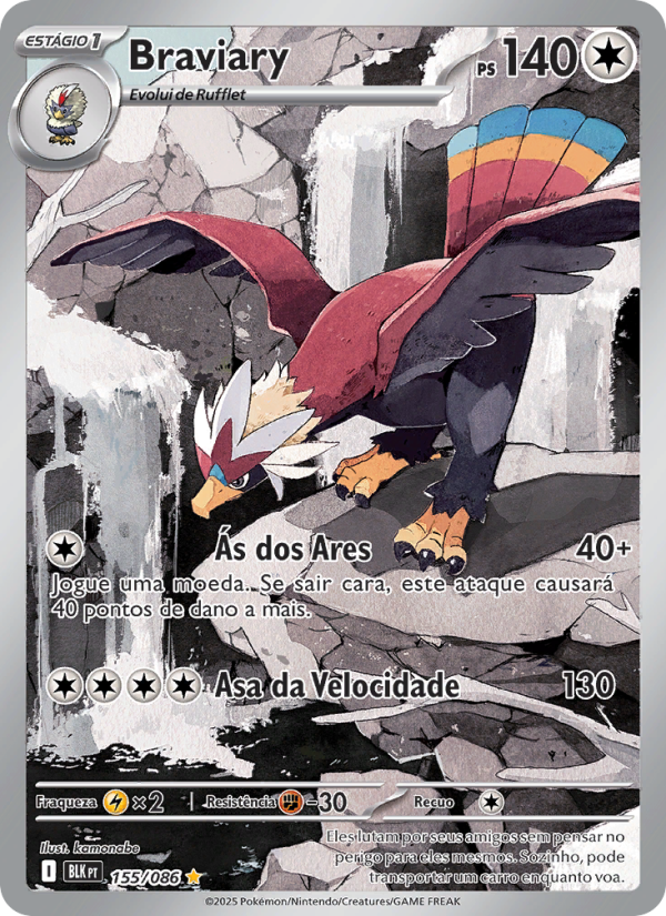 Braviary 155 — Raio Preto (Portuguese Pokémon TCG card)