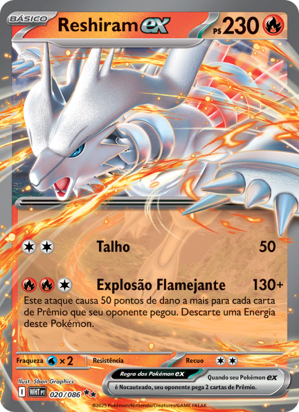 Reshiram ex 020 — Fogo Branco (Portuguese Pokémon TCG card)