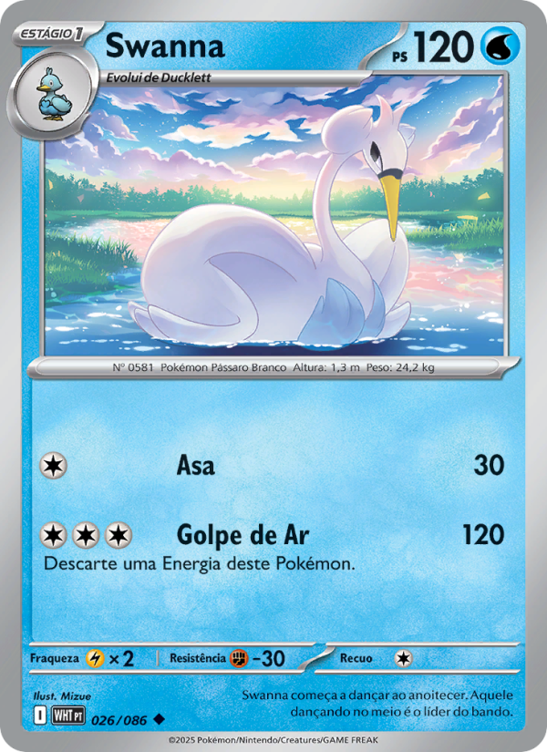 Swanna 026 — Fogo Branco (Portuguese Pokémon TCG card)