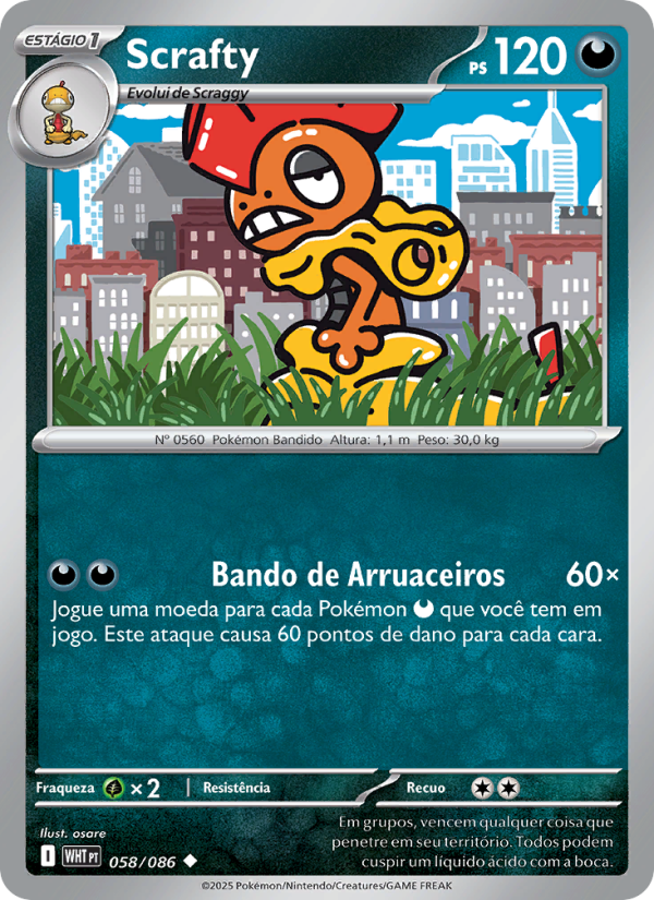 Scrafty 058 — Fogo Branco (Portuguese Pokémon TCG card)