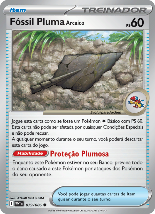 Fóssil Pluma Arcaico 079 — Fogo Branco (Portuguese Pokémon TCG card)