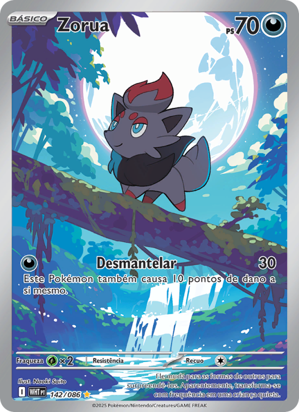 Zorua 142 — Fogo Branco (Portuguese Pokémon TCG card)