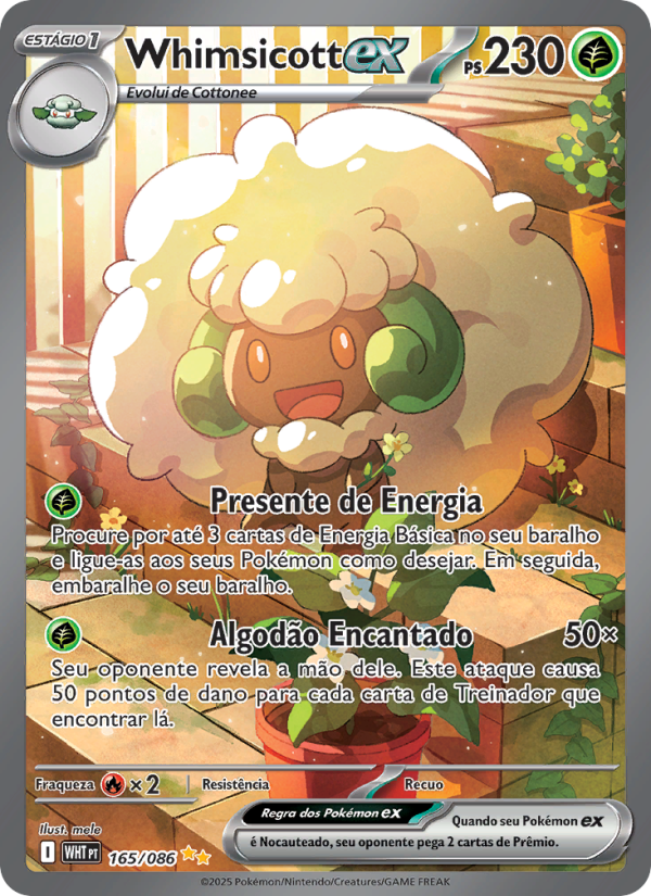 Whimsicott ex 165 — Fogo Branco (Portuguese Pokémon TCG card)