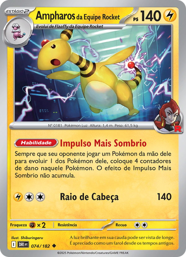 Ampharos da Equipe Rocket 074 — Rivais Predestinados (Portuguese Pokémon TCG card)