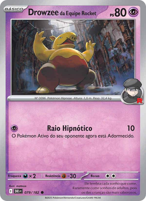 Drowzee da Equipe Rocket 079 — Rivais Predestinados (Portuguese Pokémon TCG card)