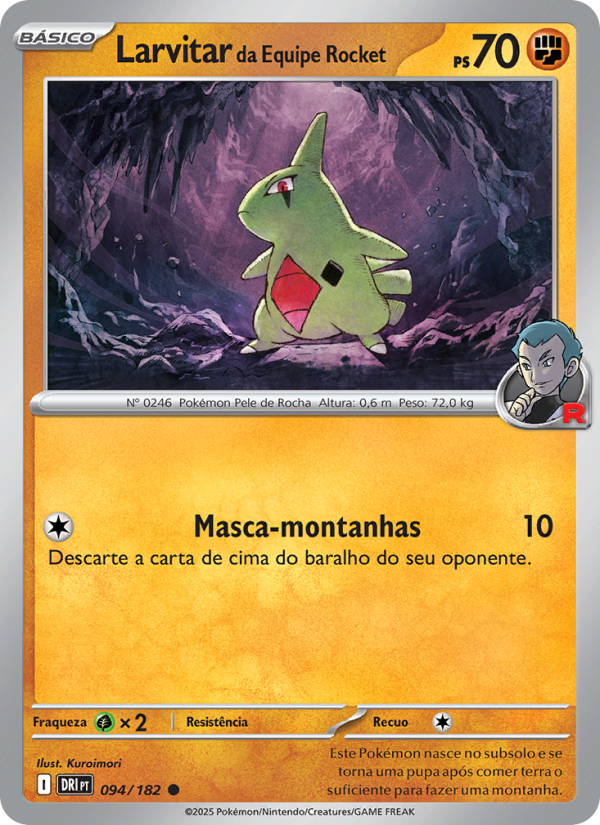 Larvitar da Equipe Rocket 094 — Rivais Predestinados (Portuguese Pokémon TCG card)