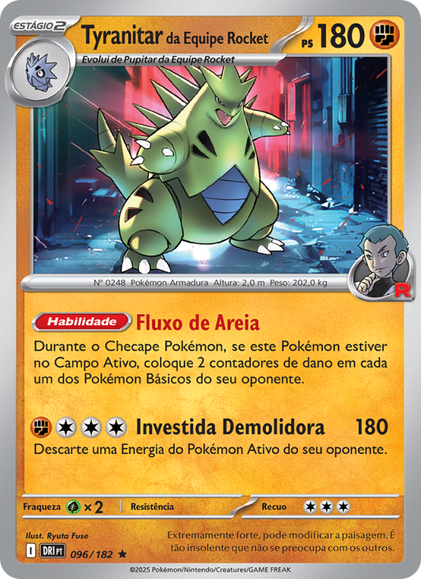 Tyranitar da Equipe Rocket 096 — Rivais Predestinados (Portuguese Pokémon TCG card)
