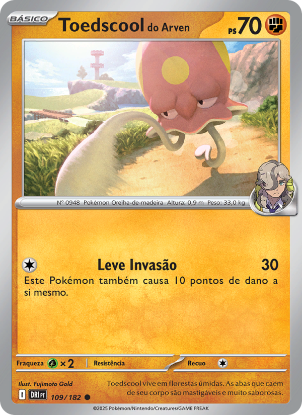Toedscool do Arven 109 — Destined Rivals (Portuguese Pokémon TCG card)