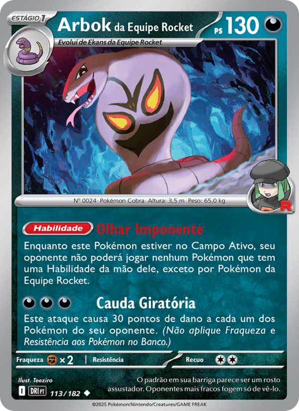 Arbok da Equipe Rocket 113 — Destined Rivals (Portuguese Pokémon TCG card)