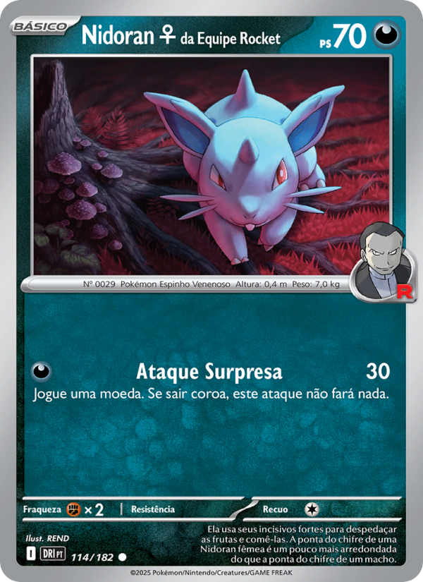 Nidoran♀ da Equipe Rocket 114 — Destined Rivals (Portuguese Pokémon TCG card)