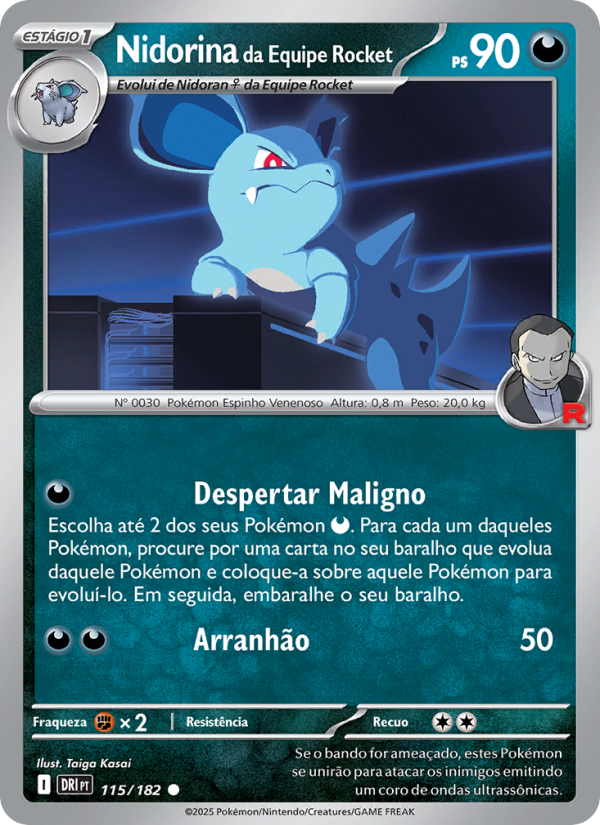 Nidorina da Equipe Rocket 115 — Destined Rivals (Portuguese Pokémon TCG card)