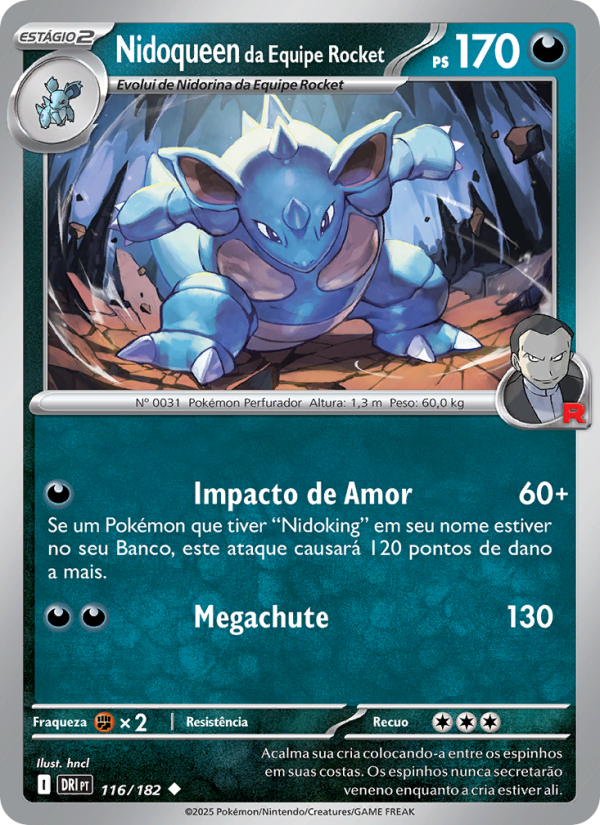 Nidoqueen da Equipe Rocket 116 — Destined Rivals (Portuguese Pokémon TCG card)