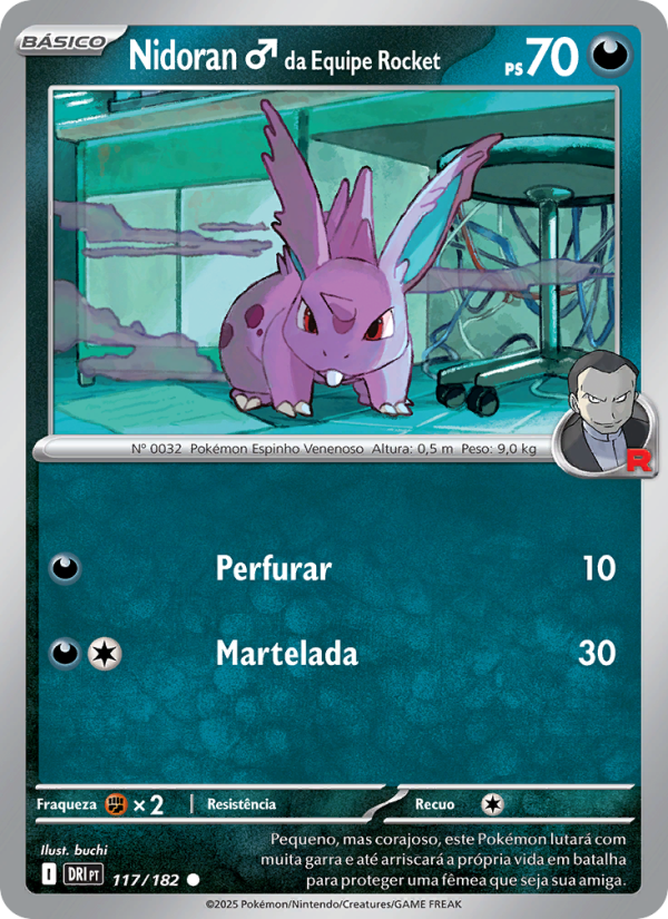 Nidoran♂ da Equipe Rocket 117 — Destined Rivals (Portuguese Pokémon TCG card)
