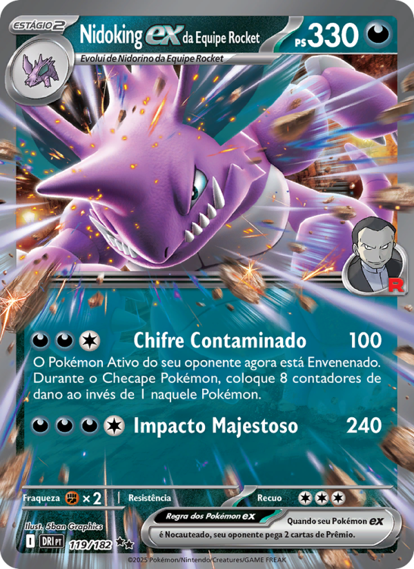 Nidoking ex da Equipe Rocket 119 — Destined Rivals (Portuguese Pokémon TCG card)