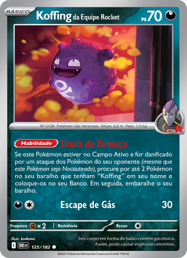 Koffing da Equipe Rocket 125 — Rivais Predestinados (Portuguese Pokémon TCG card)