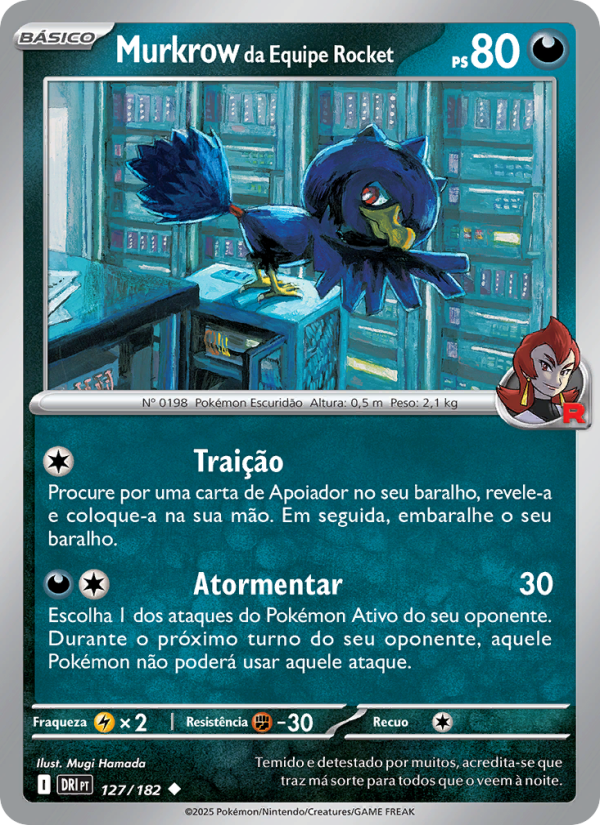 Murkrow da Equipe Rocket 127 — Rivais Predestinados (Portuguese Pokémon TCG card)