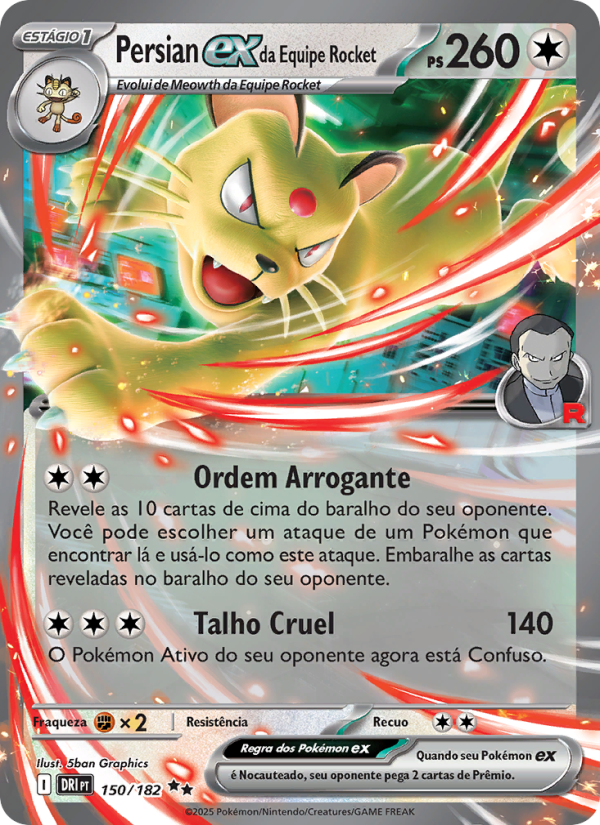 Persian ex da Equipe Rocket 150 — Rivais Predestinados (Portuguese Pokémon TCG card)