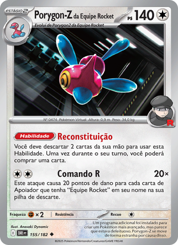Porygon-Z da Equipe Rocket 155 — Rivais Predestinados (Portuguese Pokémon TCG card)