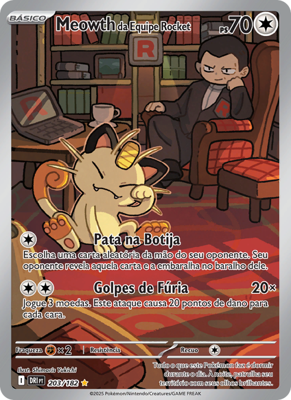 Meowth da Equipe Rocket 203 — Rivais Predestinados (Portuguese Pokémon TCG card)