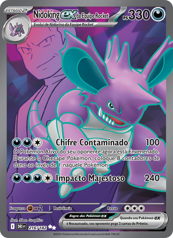 Nidoking ex da Equipe Rocket 216 — Rivais Predestinados (Portuguese Pokémon TCG card)