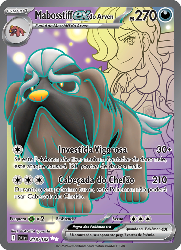 Mabosstiff ex do Arven 218 — Rivais Predestinados (Portuguese Pokémon TCG card)