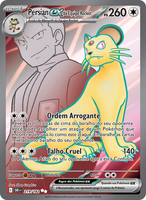 Persian ex da Equipe Rocket 219 — Rivais Predestinados (Portuguese Pokémon TCG card)