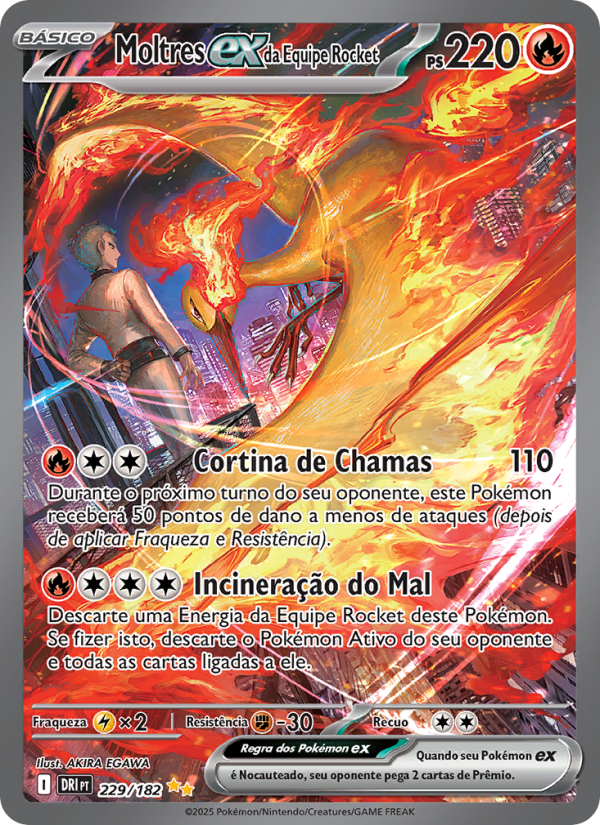Moltres ex da Equipe Rocket 229 — Rivais Predestinados (Portuguese Pokémon TCG card)