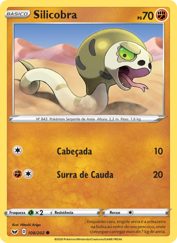 Silicobra 108 — Espada e Escudo (Portuguese Pokémon TCG card)