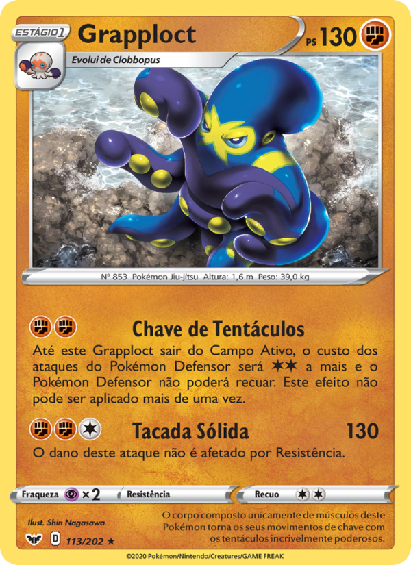 Grapploct 113 — Espada e Escudo (Portuguese Pokémon TCG card)