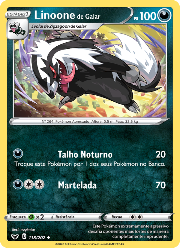 Linoone de Galar 118 — Espada e Escudo (Portuguese Pokémon TCG card)