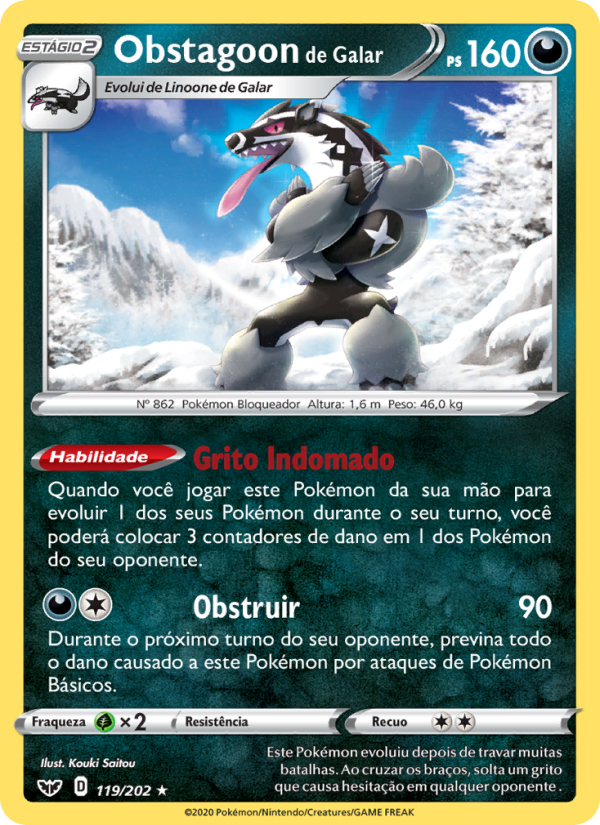 Obstagoon de Galar 119 — Espada e Escudo (Portuguese Pokémon TCG card)