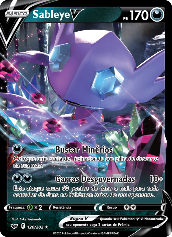Sableye V 120 — Espada e Escudo (Portuguese Pokémon TCG card)