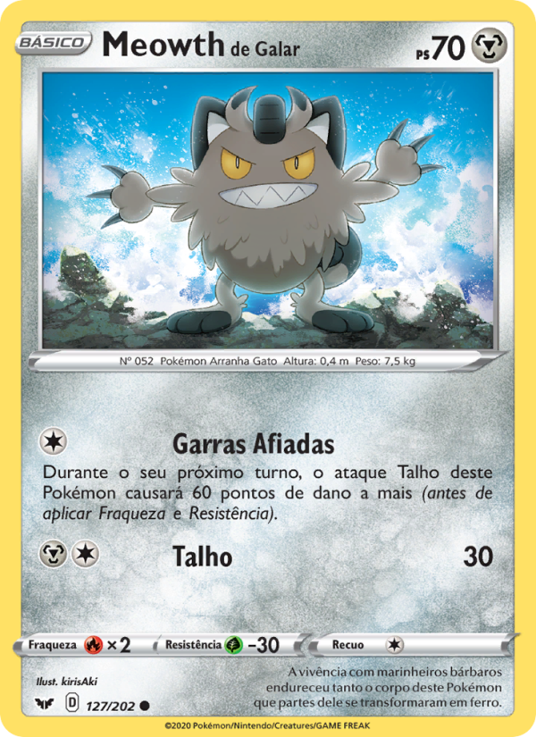Meowth de Galar 127 — Espada e Escudo (Portuguese Pokémon TCG card)