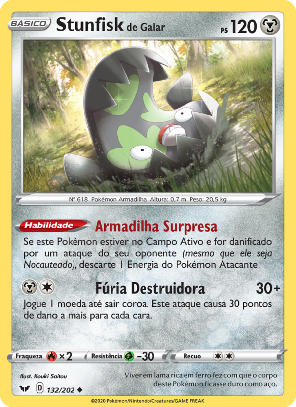 Stunfisk de Galar 132 — Espada e Escudo (Portuguese Pokémon TCG card)
