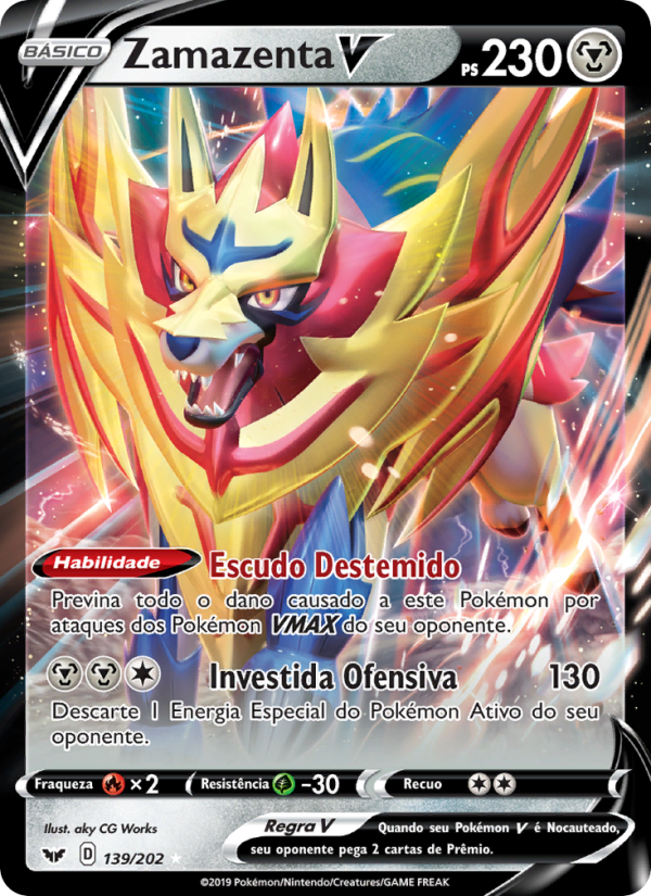 Zamazenta V 139 — Espada e Escudo (Portuguese Pokémon TCG card)