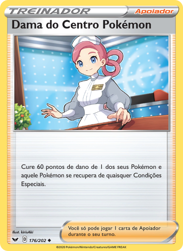 Dama do Centro Pokémon 176 — Espada e Escudo (Portuguese Pokémon TCG card)