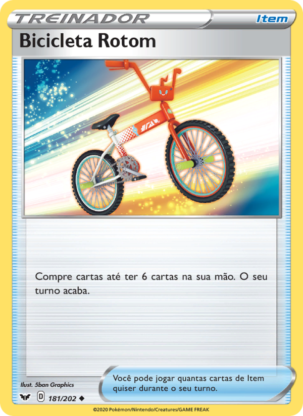 Bicicleta Rotom 181 — Espada e Escudo (Portuguese Pokémon TCG card)