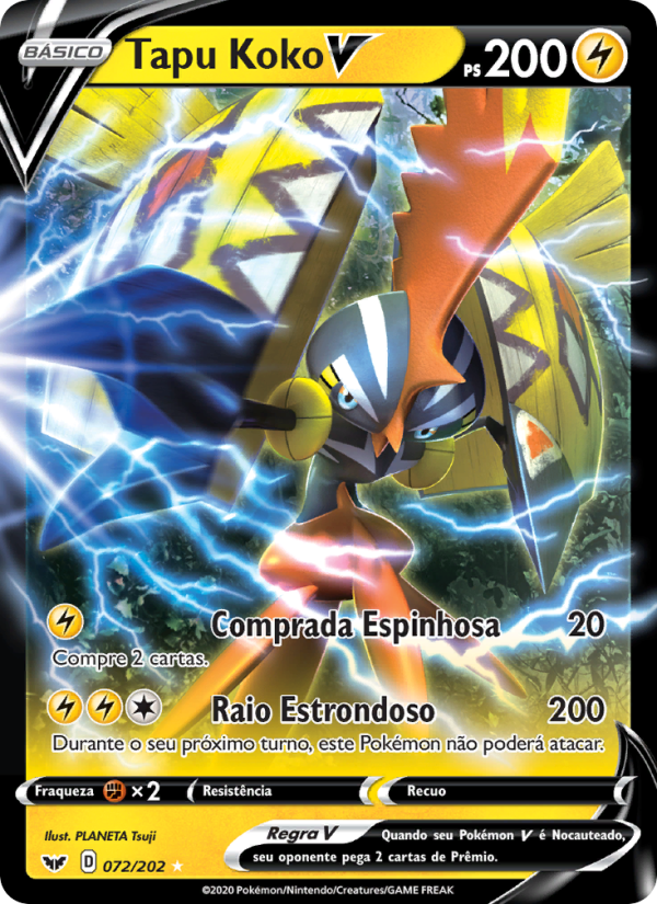 Tapu Koko V 72 — Espada e Escudo (Portuguese Pokémon TCG card)