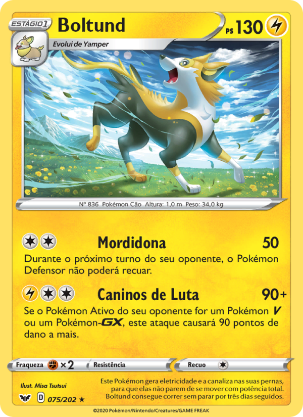 Boltund 75 — Espada e Escudo (Portuguese Pokémon TCG card)