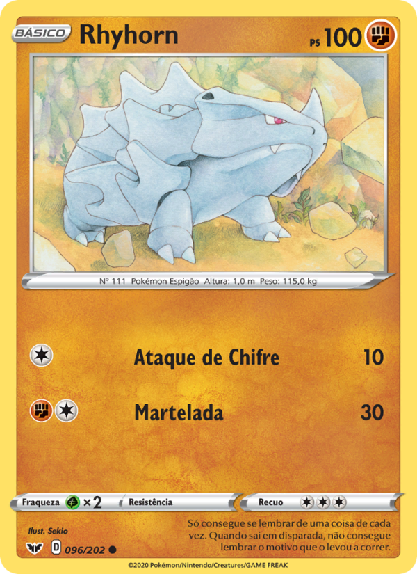 Rhyhorn 96 — Espada e Escudo (Portuguese Pokémon TCG card)