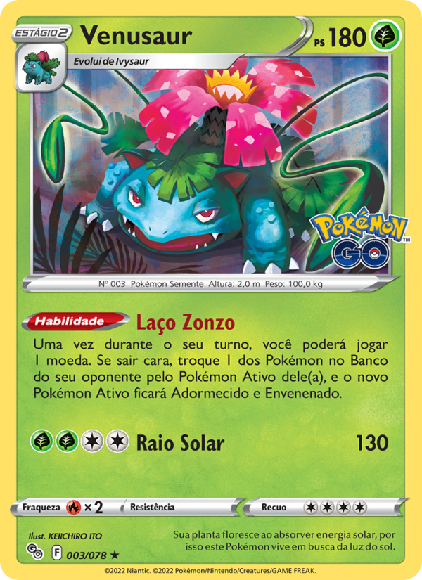 Venusaur 003 — Pokémon GO (Portuguese Pokémon TCG card)