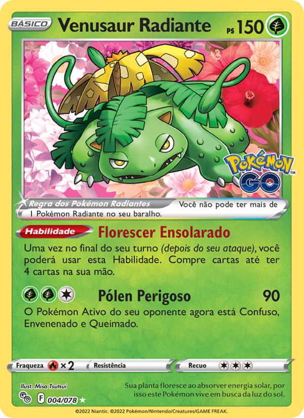 Venusaur Radiante 004 — Pokémon GO (Portuguese Pokémon TCG card)