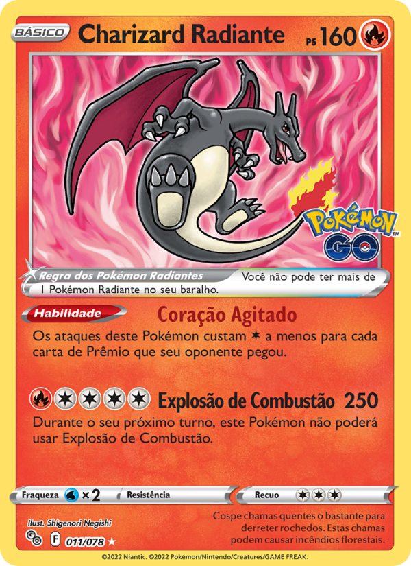 Charizard Radiante 011 — Pokémon GO (Portuguese Pokémon TCG card)
