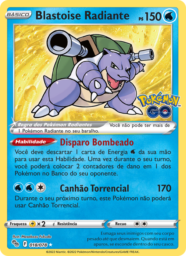 Blastoise Radiante 018 — Pokémon GO (Portuguese Pokémon TCG card)