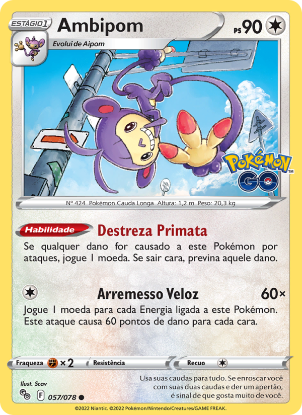 Ambipom 057 — Pokémon GO (Portuguese Pokémon TCG card)
