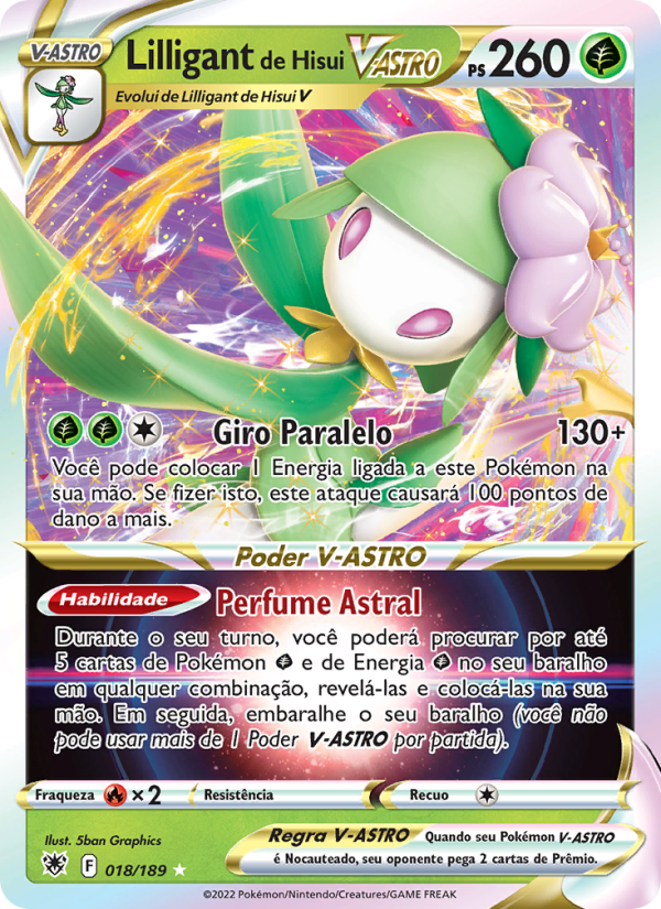 Lilligant de Hisui V-ASTRO 018 — Estrelas Radiantes (Portuguese Pokémon TCG card)