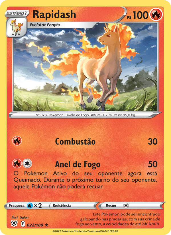 Rapidash 022 — Estrelas Radiantes (Portuguese Pokémon TCG card)