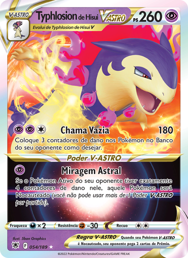 Typhlosion de Hisui V-ASTRO 054 — Estrelas Radiantes (Portuguese Pokémon TCG card)